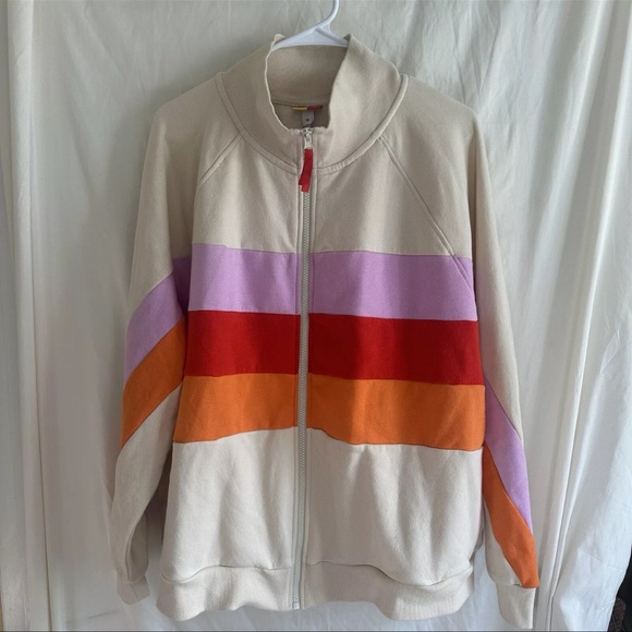 Lego Sweater Women’s Size 1X Tan Pink Red & Orange Zip Up New With Tags - Picture 2 of 8